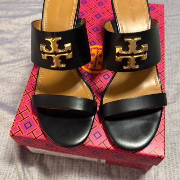 Tory Burch Shoes - Tory Burch Black and Gold Wedge Shoes